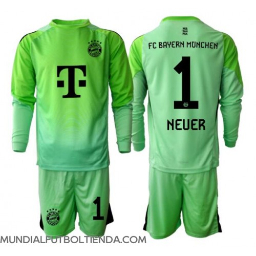 Camiseta Bayern Munich Manuel Neuer #1 Portero Primera Equipación Replica 2025-26 para niños mangas largas (+ Pantalones cortos)